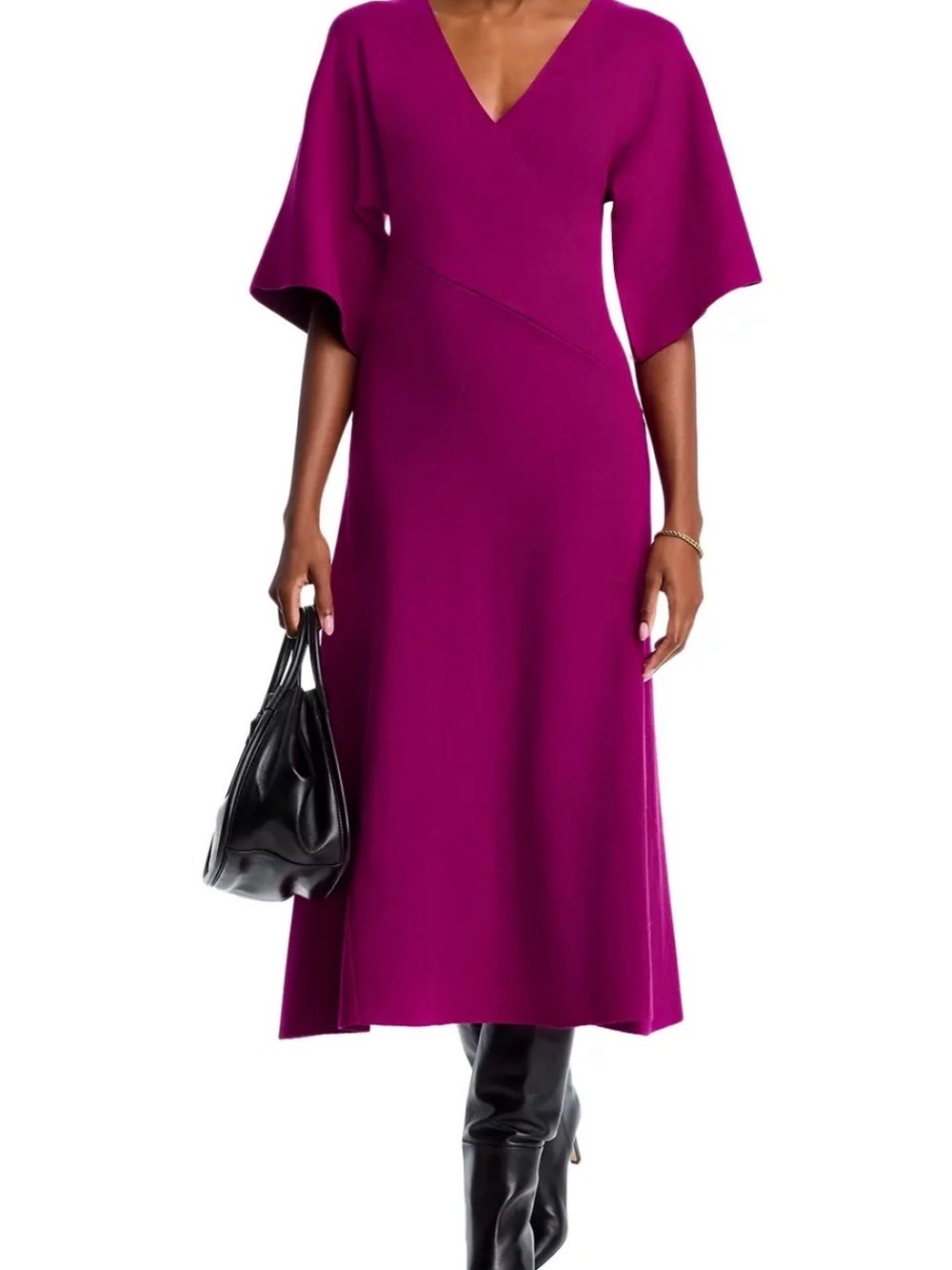 Elie Tahari Magenta V-Neck Midi Dress